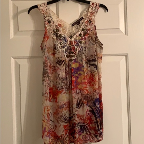 Multicolored print sheer  top - Picture 1 of 8
